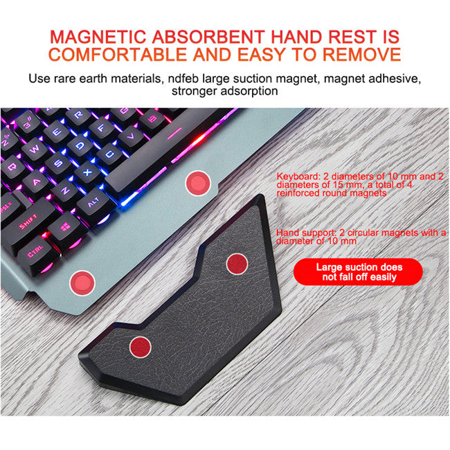 Ergonomic Mechanical Keyboard with RGB Backlight and magnetic absorbent hand rest for comfort.