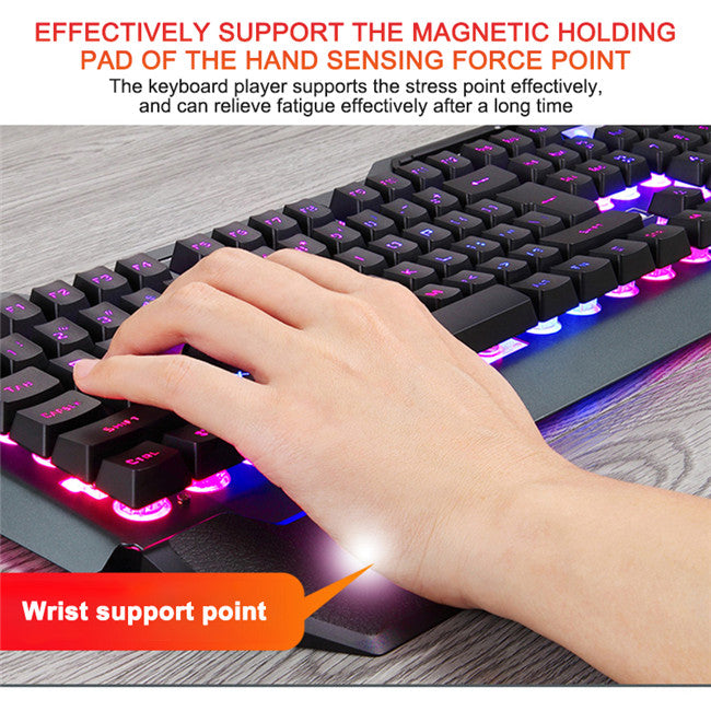 Person using an Ergonomic Mechanical Keyboard with RGB Backlight, showcasing wrist support for comfort during typing.
