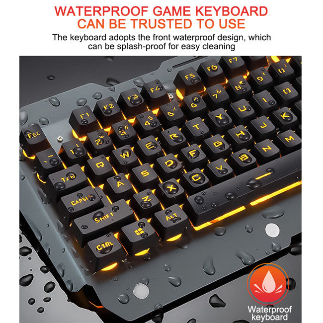 Ergonomic Mechanical Keyboard with RGB Backlight featuring waterproof design and easy cleaning capabilities.