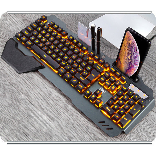 Ergonomic Mechanical Keyboard with RGB Backlight showcasing yellow illumination and ergonomic design in modern workspace.